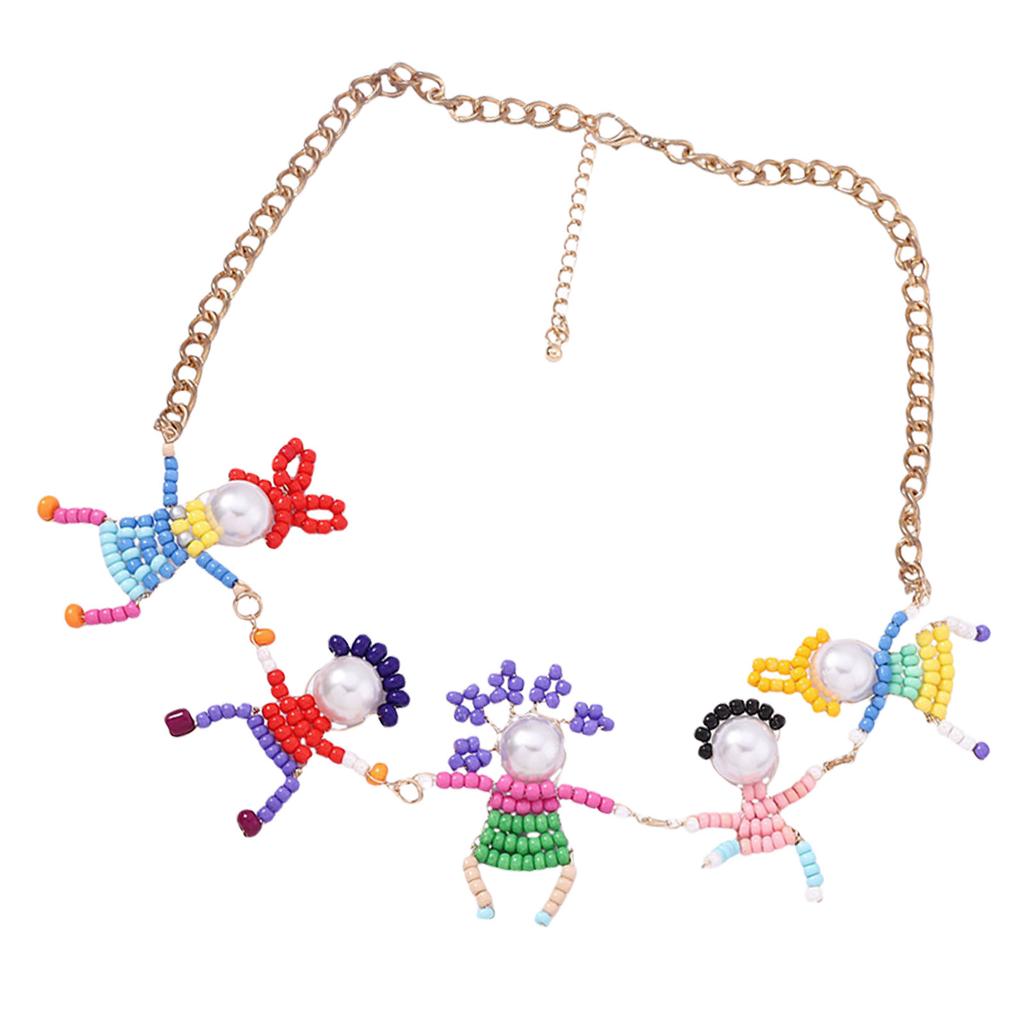 Contemporary Figure Collar Necklace Chic 3D Little Person Charm Chokers Necklace Elegant Imitation Pearls Neck Chain