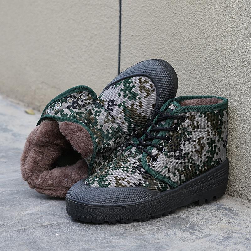 High-Top Plus Samt Befreiungsschuhe Herren Verdickte Warme Gummischuhe Wanderarbeiter Arbeitssicherheitsschuhe Verschleißfeste Baumwollschuhe Schneestiefel.