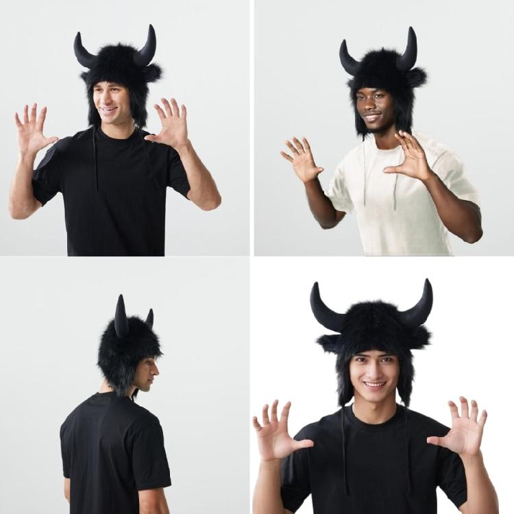 Cappello Divertente con Corna di Toro per Festa di Halloween Cappello con Paraorecchie Invernali Antivento AntiFreddo Unisex Copricapo per Attività all'Aperto