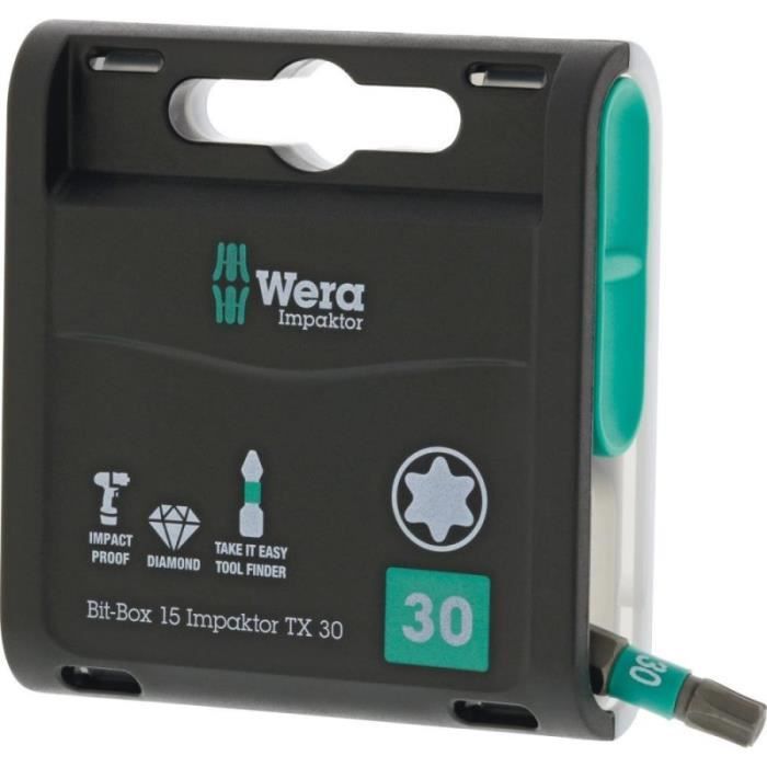 Assortiment d'embouts - Wera - Impaktor T30 - 15 bits - Acier recouvert de diamants - 25 mm