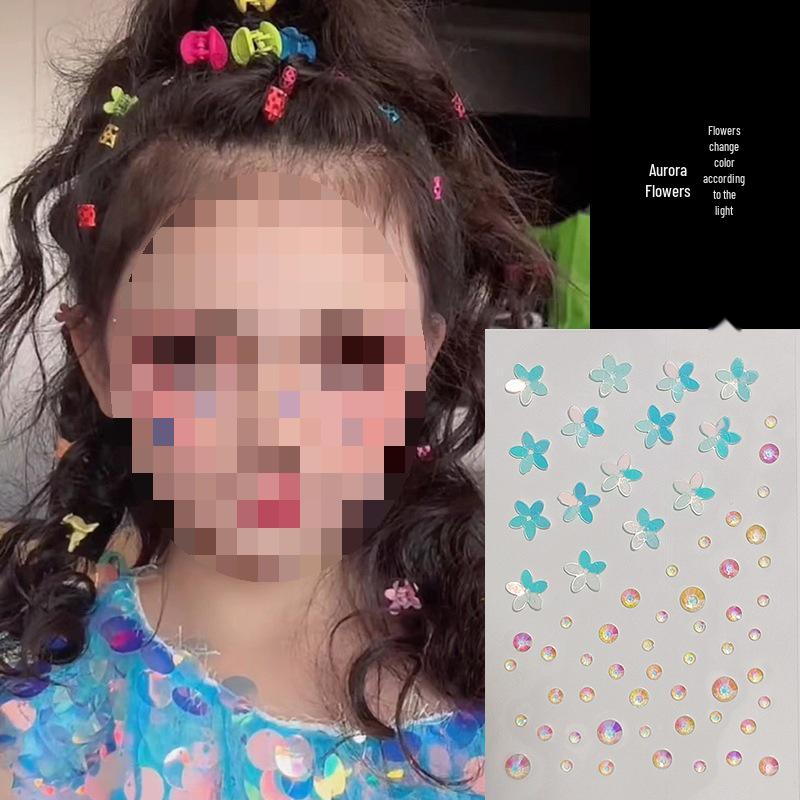Children's Glitter Makeup Set: Eyeshadow, Face Stickers, Fairy Rhinestones for Dress-Up & Kindergarten Fun