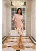 Shiny Sequin Trim One-Shoulder Beaded Mesh Formal Dress for Women