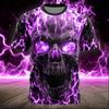 Maglietta Casual da Uomo a Maniche Corte con Stampa 3D Teschio e Fiamme, Girocollo, Stile Streetwear, per Incontri Quotidiani, Casa, Socializzazione