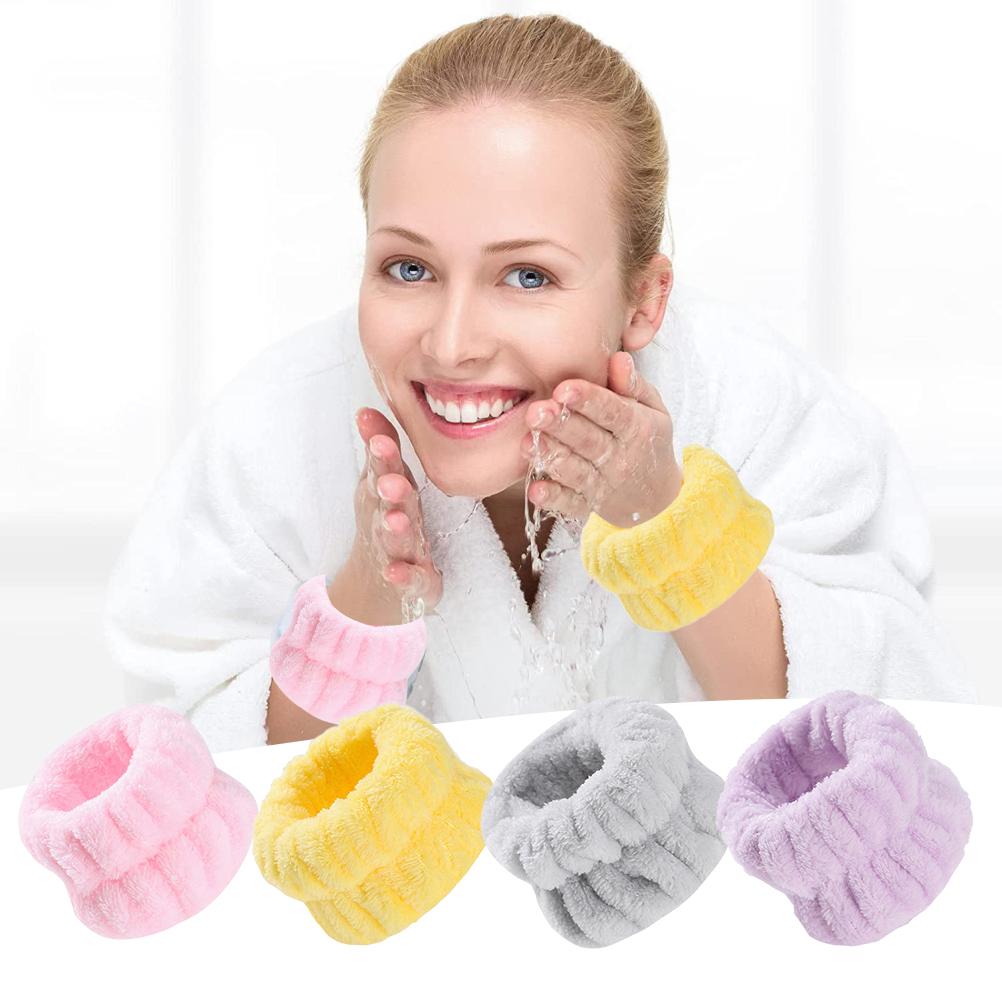 4 Pairs Wrist Spa Wash Band  Color Wrist Wash Towel Band Absorbent Wristbands Wrist Sweatband for