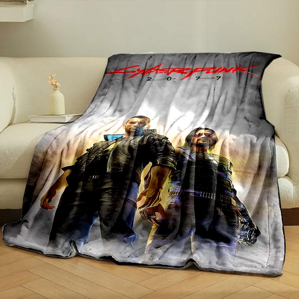 Two Futuristic Characters In Metallic Attire with Glowing Accents. for All Seasons Blanket Lunch Break Throw Gift