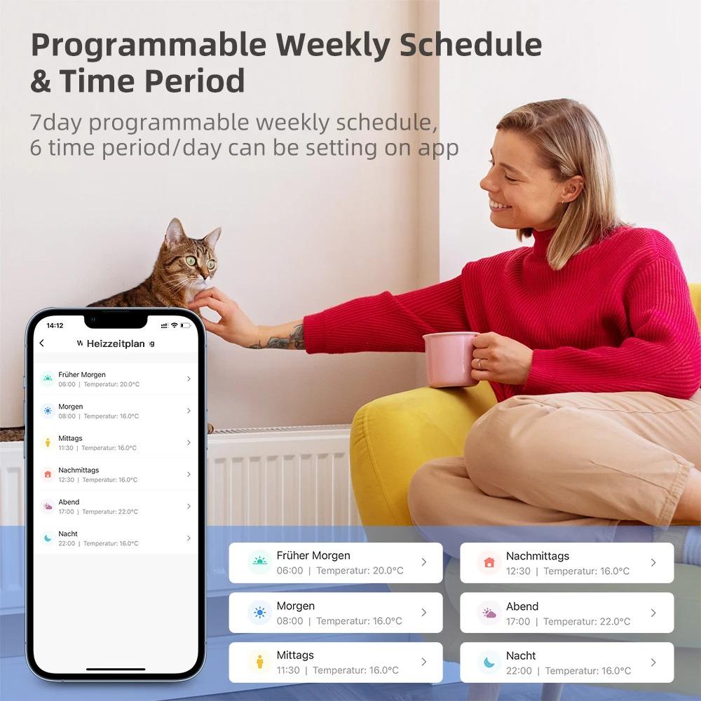 Tuya ZigBee Intelligentes Thermostatisches Heizkörperventil, APP- & Sprachsteuerung, Programmierbares TRV, Frostschutz, Kindersicherung