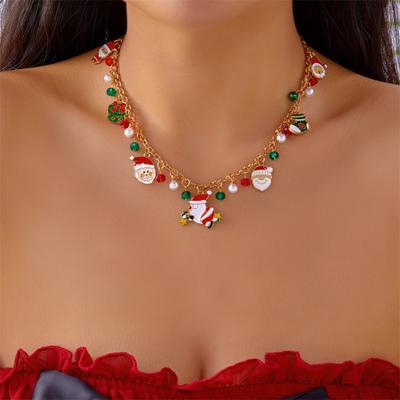 Fashion Christmas Necklace For Women Crystal Zircon Elk Santa Claus Snowman Bell Xmas Tree Pendant Metal Chain Choker Jewelry
