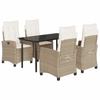 5 Piece Garden Dining Set with Cushions Beige Poly Rattan