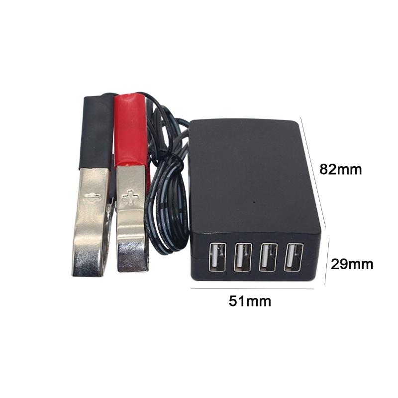 4USB Port Power Adapter with Battery Clip 12V 24V to 5V 8A for Charging Cell Phone Emergency USB Power High Efficiency