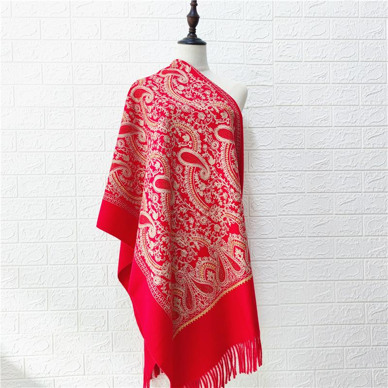 Paisley Flowers Embroidery Cashmere Scarf Women Winter Pashmina Tassel Shawl Elegant Ladies Thicken Warm Blanket Scarves Wraps