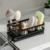 Sink Organizer with Towel Rail Double Compartment Storage Rack Removable Drain Tray Rust-Proof Iron Kitchen Caddy for Sponges Brushes Dishcloths
