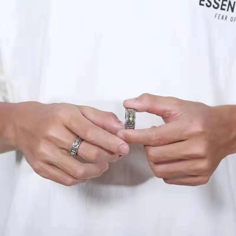 Mens Adjustable Copper Ring With Rotating Pixiu Charm Vintage Ethnic Style Statement Jewelry