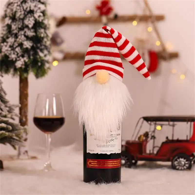 Christmas Wine Bottle Cover Set Santa Snowman Woven Wine Bottle Bags For Christmas Party Dinner Table Decorations New Year Gifts