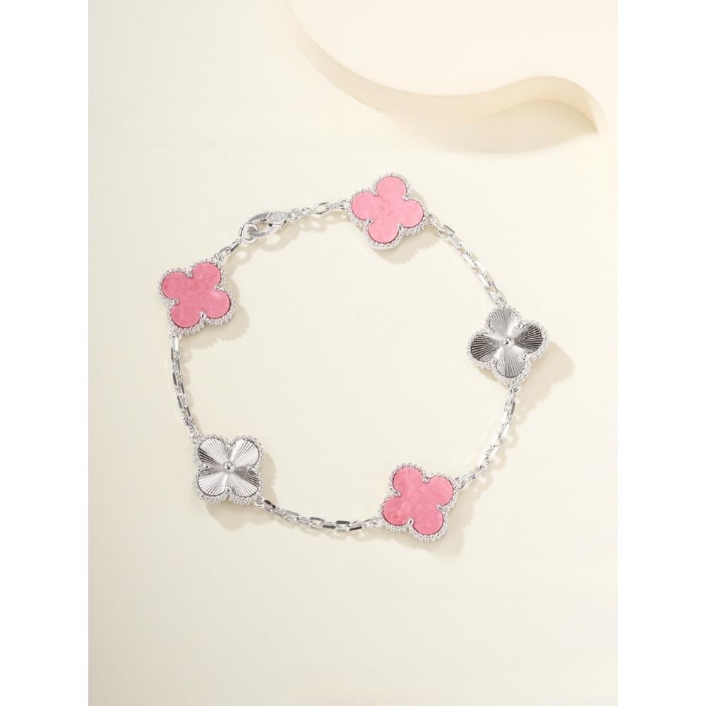 Hochwertiger roter Chalcedon Laser vierblättriges Kleeblatt fünfblütiges Armband 18K Roségold leichter Luxusschmuck Geschenk für Freundin