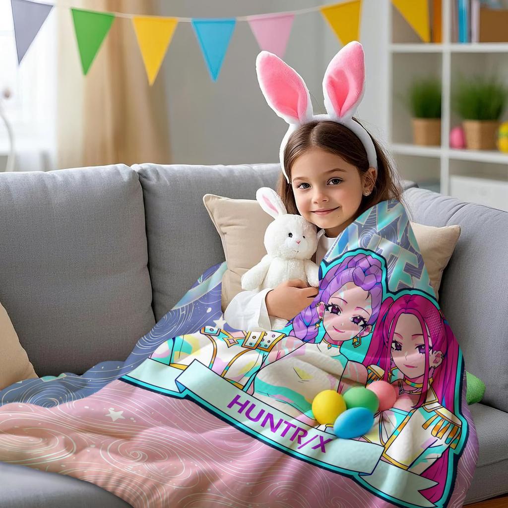 K-Pop Demon Hunters Blanket Hot Rumi Mira Zoey Printed Multifunctional Flannel Throw Blanket Cute Cartoon Gift for KPop Fans