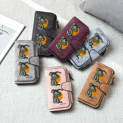 Cartoon Robot Skate Print Long Wallet Fashion Faux Leather Casual Purse for Cards Cash Holder