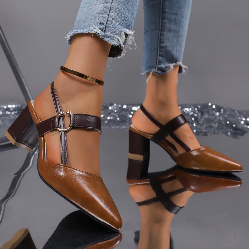 Fashion 2025 New Elegant Pointed Toe Chunky Heel Sandals Women Summer High Heels Pumps Woman Fashion Thick Heeled Party Dress Sandals