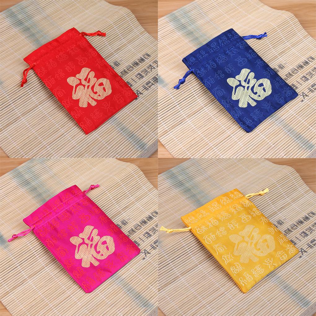 Chinese Style Brocade Jewelry Gift Drawstring Pocket Purse Bags Ring Adjustable Pouches Xmas Wedding Women Girls
