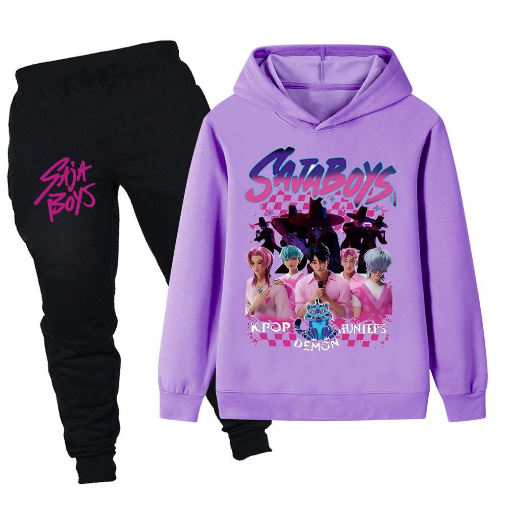 PB1229 Kinder Jungen Mädchen Kpop Mira Zoey Rumi Sajaboys Print Langarm Kapuzenpullover Hose Hosen Kleidung Sets