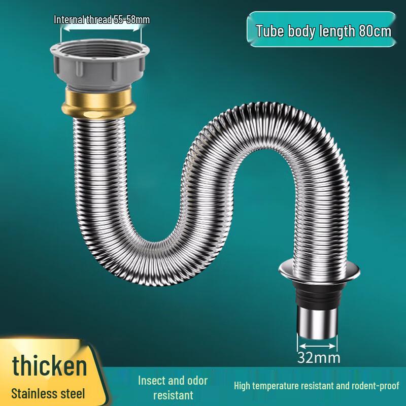 OIMG Kitchen Sink Drain Pipe Kit - Thickened 304 Stainless Steel
