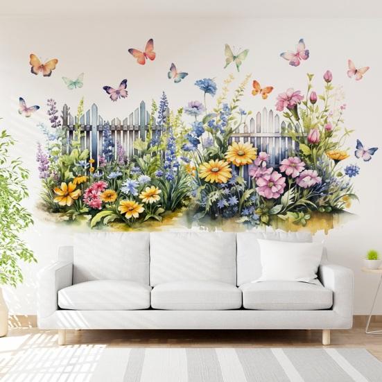 Wildflower Fence Wall Sticker Colorful Wall Murals Butterfly Floral Removable Peel And Stick Decals