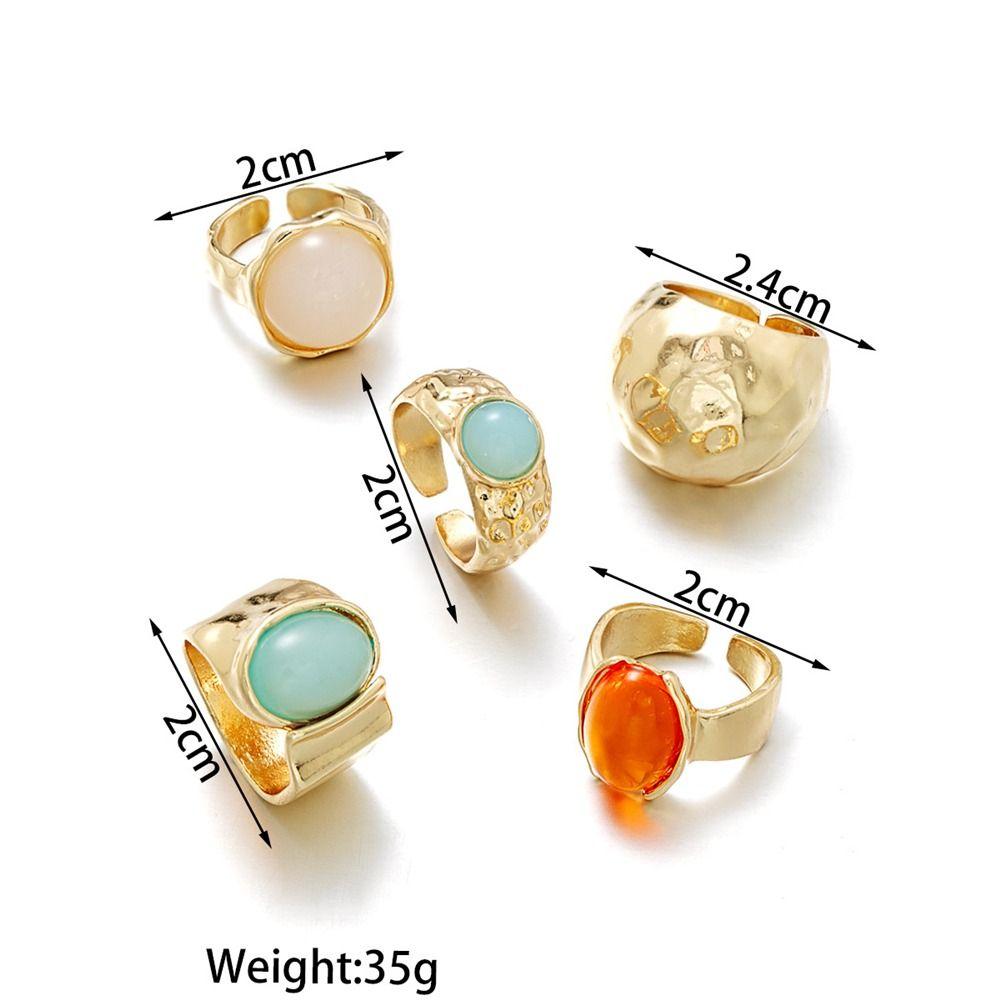 5Pcs Gold Tone Vintage Ring Set Aesthetic Alloy Fashion Jewelry Gift Boho Open Rings  for Women