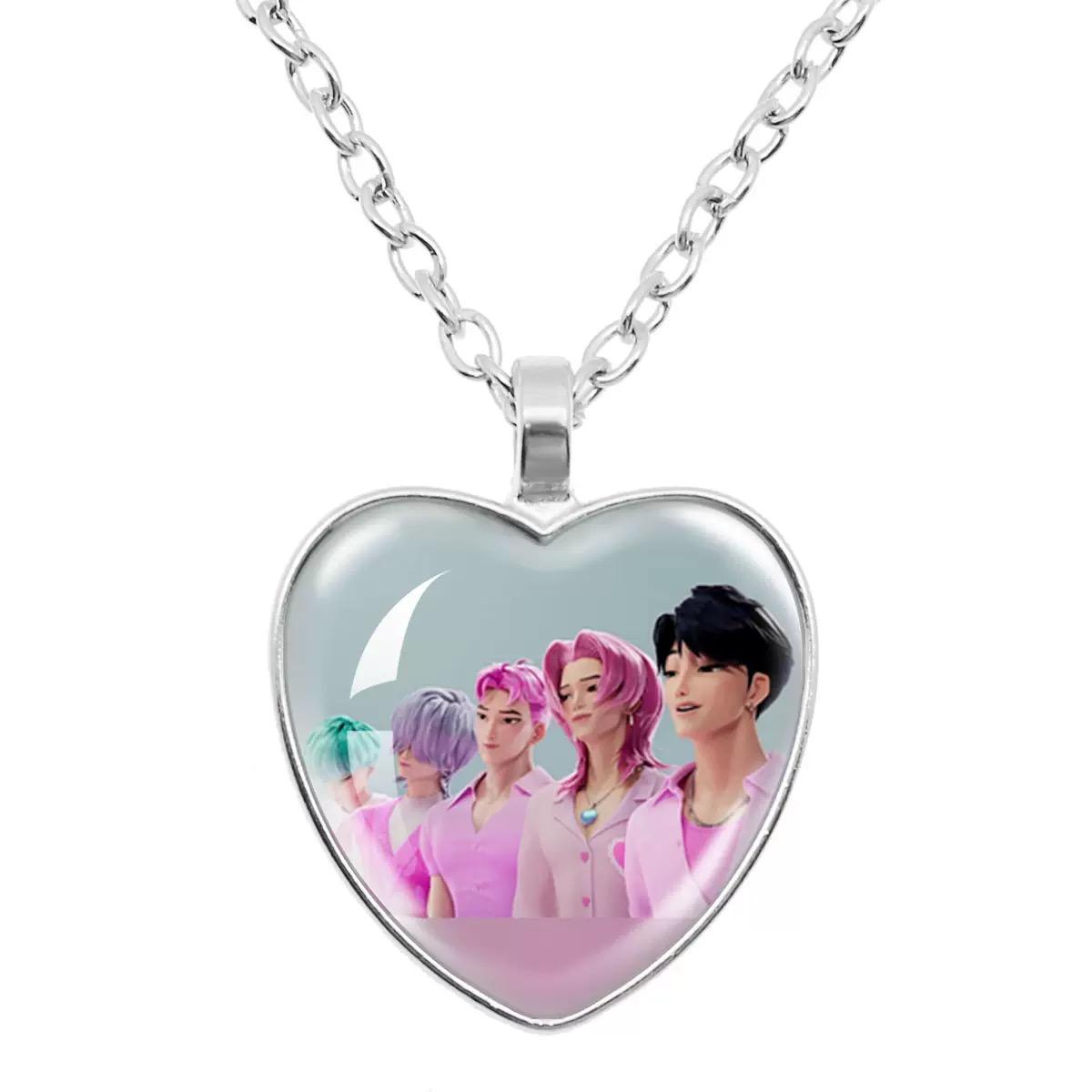 

Kpop Demon Hunter Heart Shape Necklaces Idol Anime Pendant with Cartoon Character Pattern Fashion Idol Necklace Jewelry Gifts 4XL