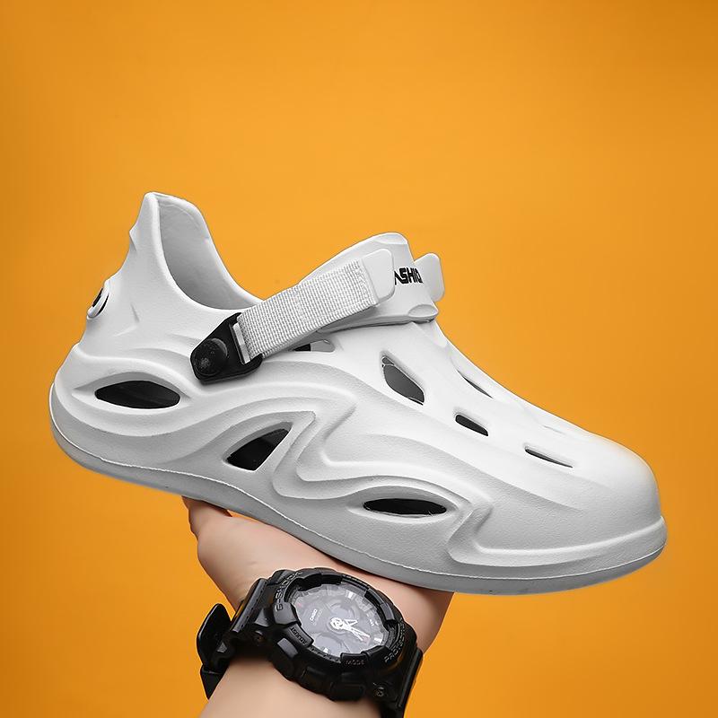 Sandale de plajă Senzație de călcat pe rahat Îmbrăcăminte de cuplu Papuci anti-alunecare Geantă sport și Culoare solidă Pantofi cu găuri pentru bărbați