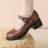 Spring new single shoes soft leather work shoes shallow mouth one-word buckle medium heel small leather shoes women's leather
