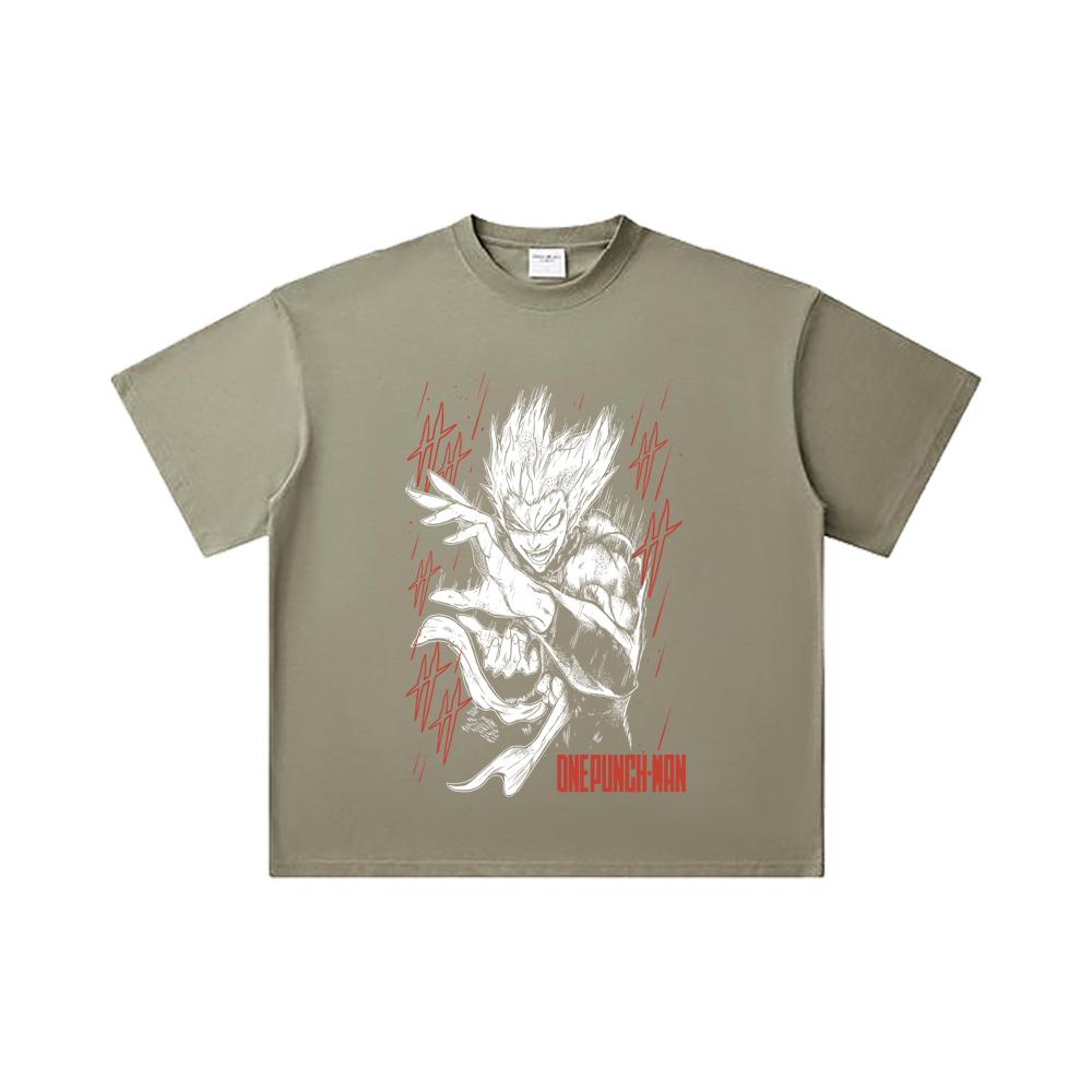 260 GSM Double Yarn 32 Count 100% Cotton One Punch Man V4 Garou Print Unisex Heavy Cotton T Shirt
