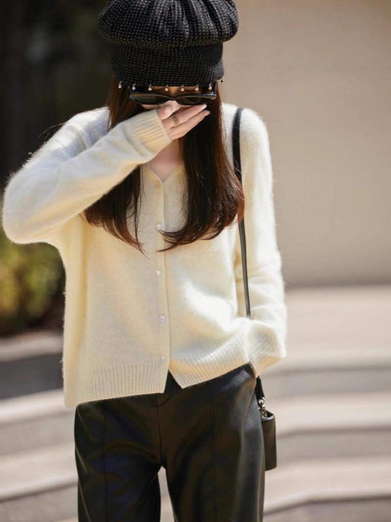 Korean Style V-neck Wool Knit Cardigan for Women - Autumn & Winter Fashion Sweater