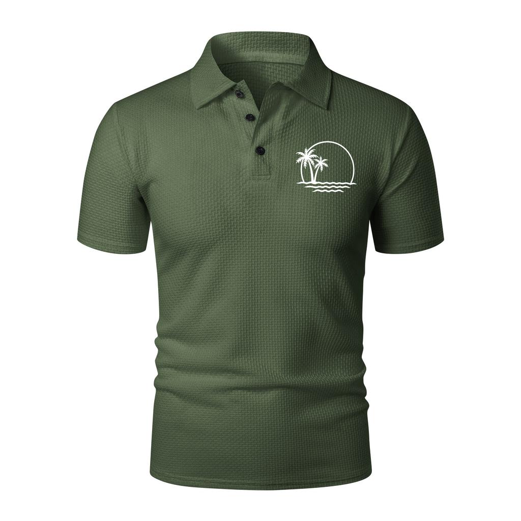 Herren Sommer Poloshirt aus Eis seide, lässig, kurzärmelig, mit bedrucktem Kragen und atmungsaktivem, leichtem Stoff für den täglichen Gebrauch