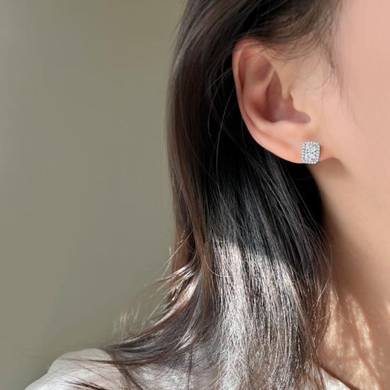 1 Pair Stud Earrings Square Geometric White Cubic Zirconia Clear Ice-Like Stone Ear Studs Retro French Style Jewelry Accessories