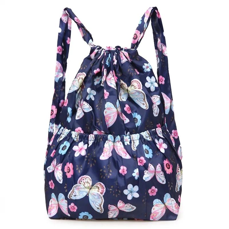 WTEMPO Printed Beach Casual Nylon Drawstring Backpacks Women's Four Seasons Outdoor Sports Bags Mommy Bags Large Capacity Lightweight Travel Backpacks