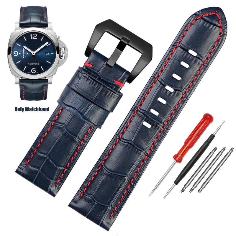 Hochwertiges wasserdichtes Uhrenarmband für Panerai PAM688 441/1313 Rindsleder Herren blau Uhrenarmband Zubehör 22MM 24mm 26mm