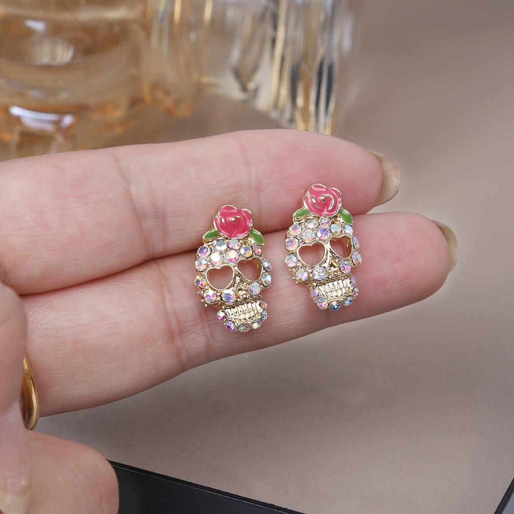 Exaggerated Punk Style Halloween, Rose Skull Jewelry, Personalized Micro-Set Earrings, Exaggerated Earrings
