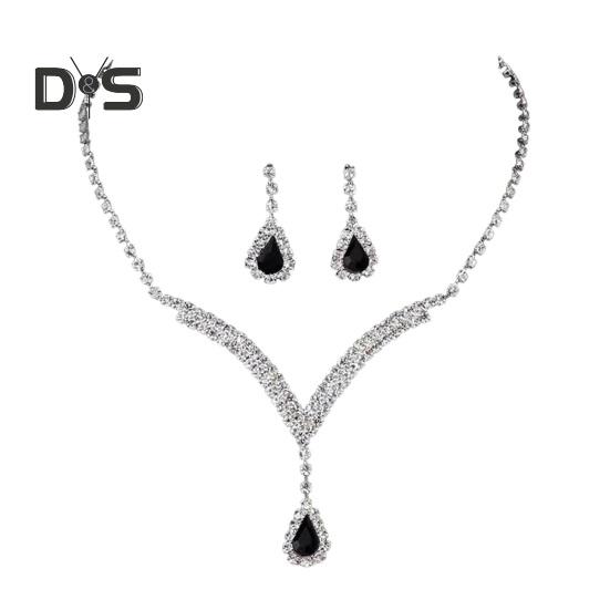 

2 шт./компл. комплект ювелирных изделий, дизайн капель воды, блестящее ожерелье со стразами, комплект висячих серег, роскошное сверкающее ожерелье, комплект серег чёрный