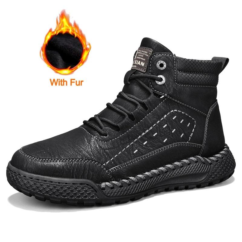 Fashion British Style Men Casual Leather Winter Ankle Boots Fashion Flat Designer Outdoor Round Toe Shoes High Quality Antiskid Boot New