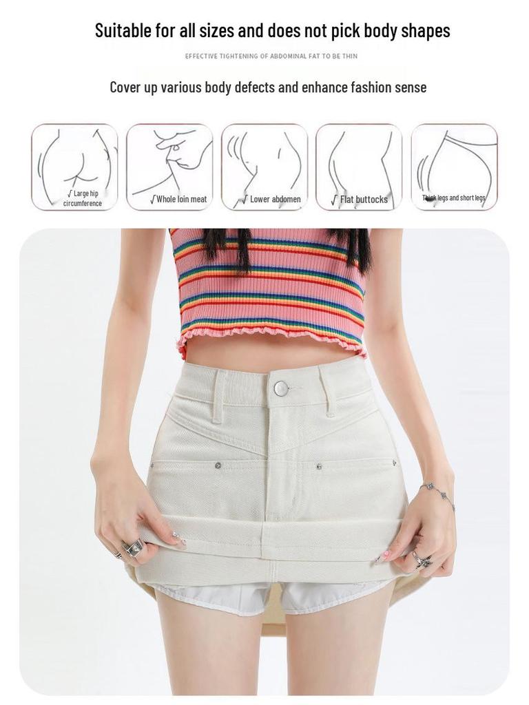 2023 Damska Mini Spódniczka Jeansowa A-Line z Wysokim Stanem w Kolorze Off-White: Antyekspozycja, Petite, Wyszczuplający Styl Letni
