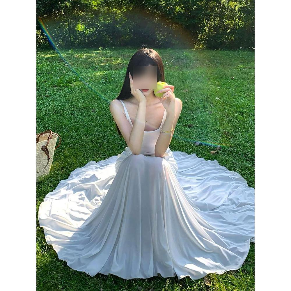 Temperament: Kleiner Duftstil, weißes Unterkleid, Damen Sommer Casual, neue kleine Mann Taille, ärmelloses langes Kleid
