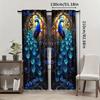 2 Pcs Blue Peacock Decorative Curtains: Digital Printed   Polyester Material   Suitable for Living Room   Bedroom   Study   Dining
