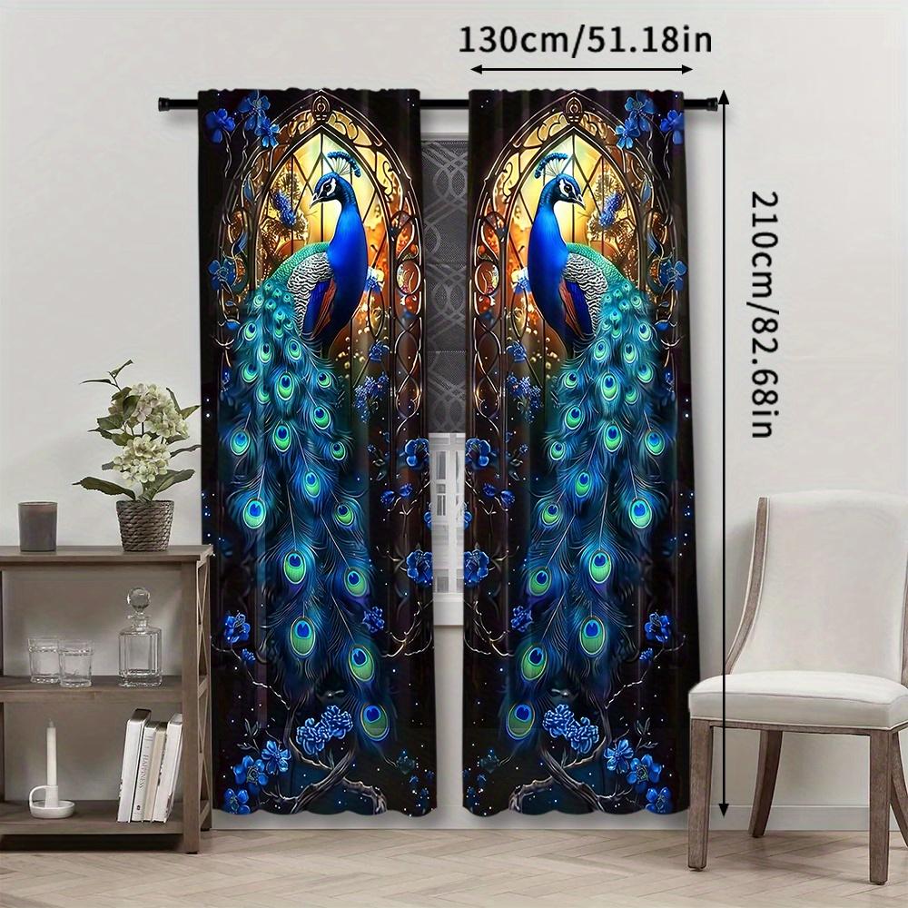 2 Pcs Blue Peacock Decorative Curtains: Digital Printed   Polyester Material   Suitable for Living Room   Bedroom   Study   Dining