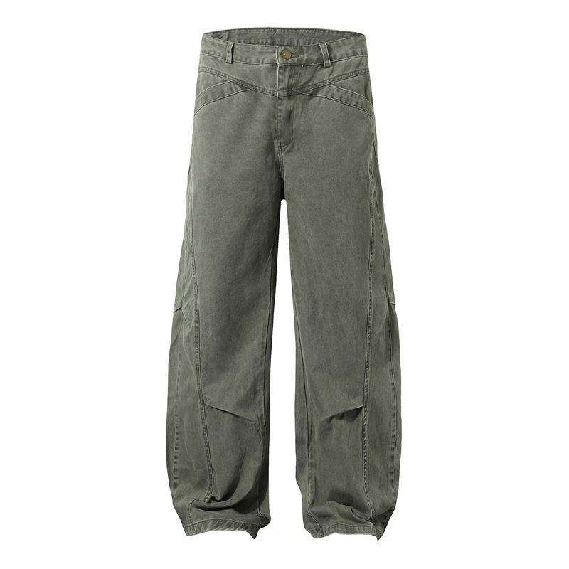 Kisko American Retro Distressed Three-Dimensional Deconstructed Army Green Scimitar Pants Unisex Design Loose Straight Pants