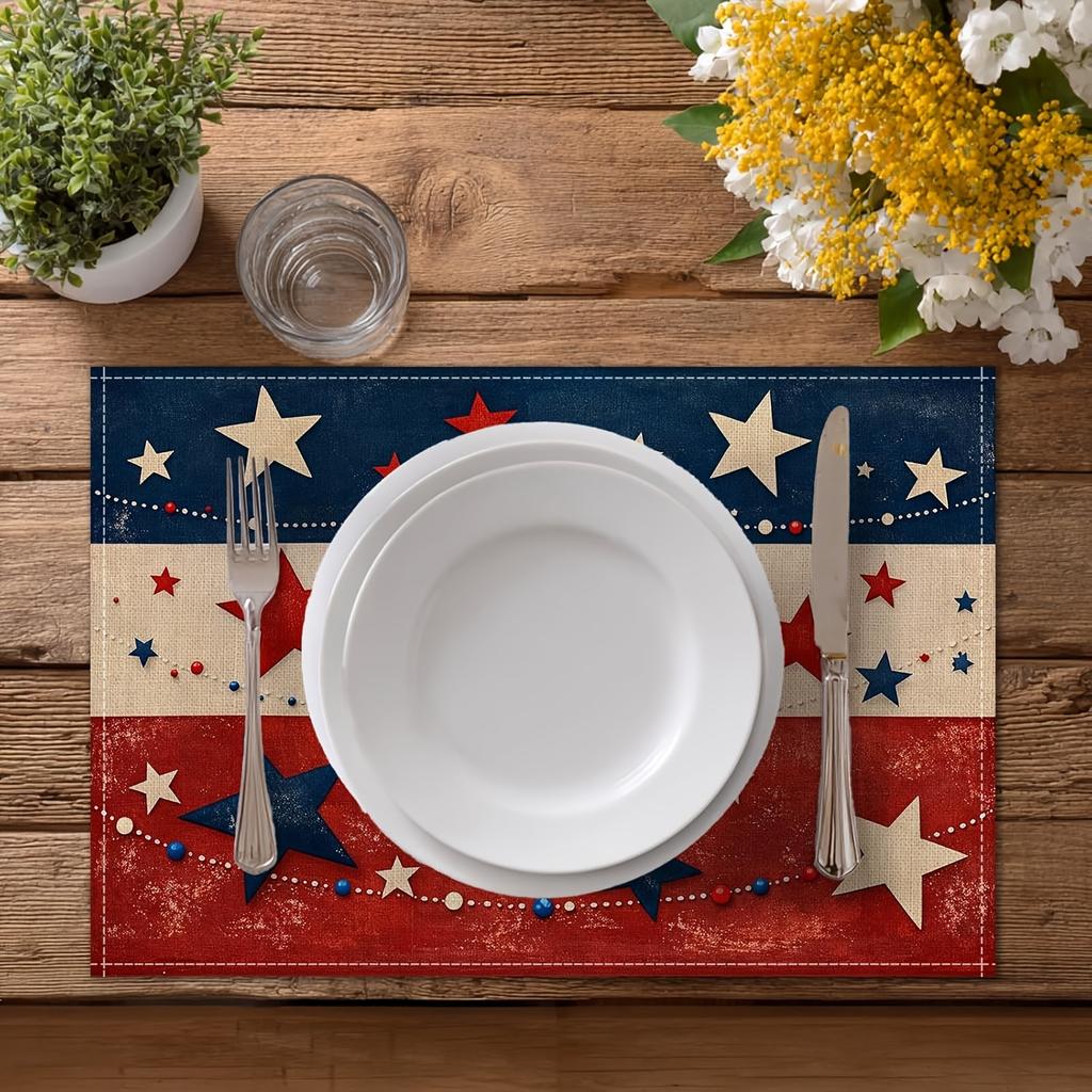 American Retro Vintage Vintage Star Shaped Placemat, Independent Day Dining Table Mat, Patriotic Style Insulated