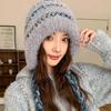 Color Striped Hat Women's Autumn and Winter Advanced Sense Windproof and Cold-proof Knitted Hat Big Head Circumference Piled Thickened Headgear