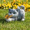 Solar Garden Cute Cat Statue with LED Butterfly Light Outdoor Waterproof Resin Sculpture for Porch Patio Balcony Lawn Yard Decor