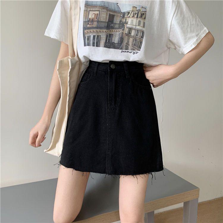 Denim Short Skirt Summer Women's Fashion Denim Three Piece Short Skirt High Waist Wrap Hip A-line Skirt