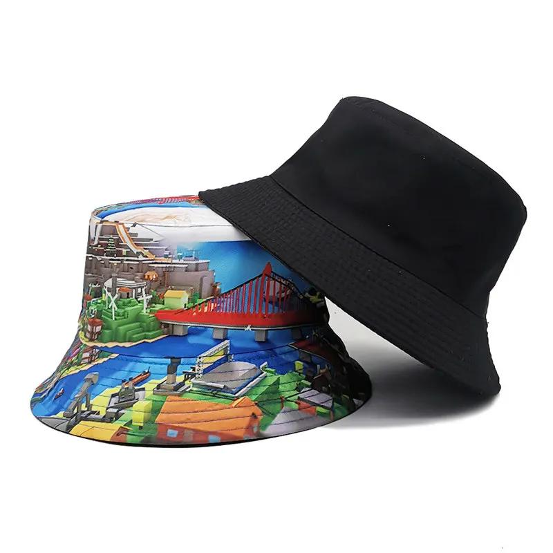 Spring And Summer Polyester Cartoon Print Bucket Hat Fisherman Hat Outdoor Travel Sun Cap For Men And Women 42