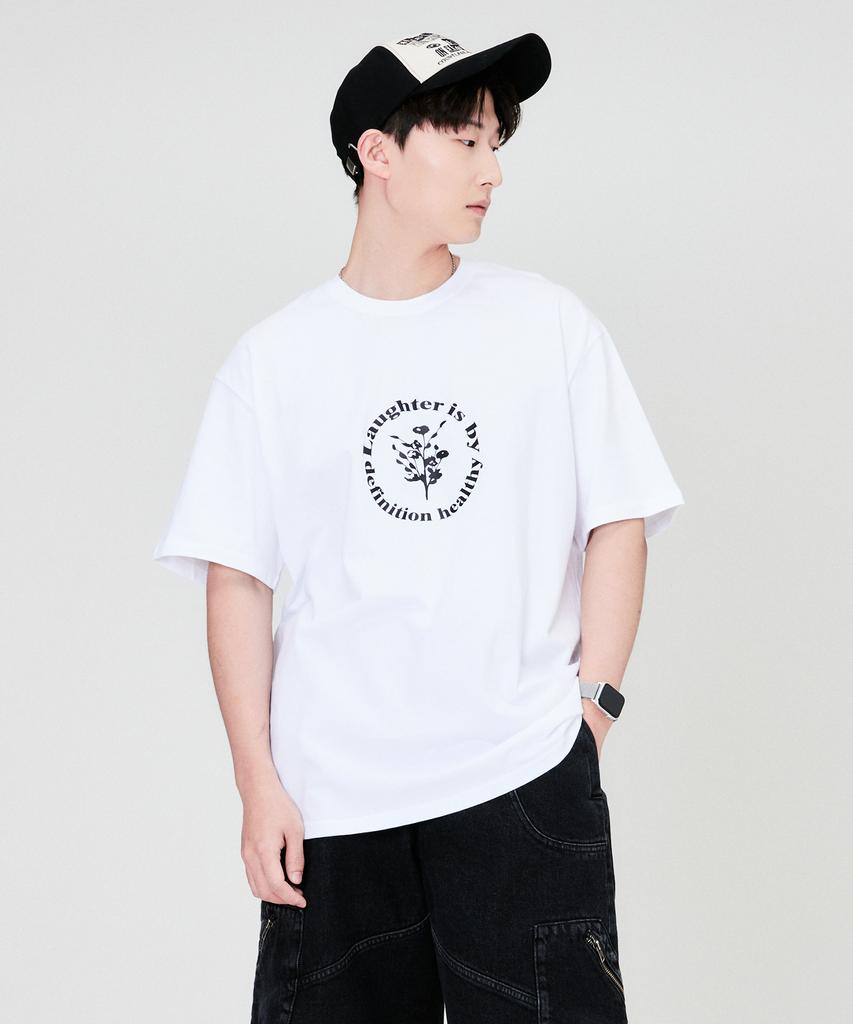 QUTON Signature Flower Oversized Heavy Short Sleeve T-Shirt_White