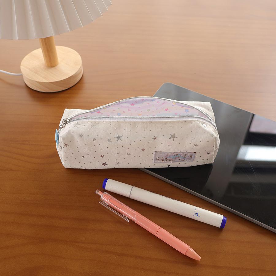 Stars Print Pen Bag Large Capacity Portable Stationery Organizer Lightweight Cosmetic Makeup Pouch Student School Supplies